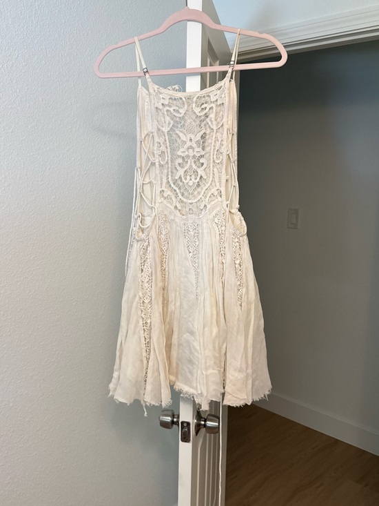 Free People Dresses & Skirts - Free People Cream Lace Mini Dress with Crochet Panels